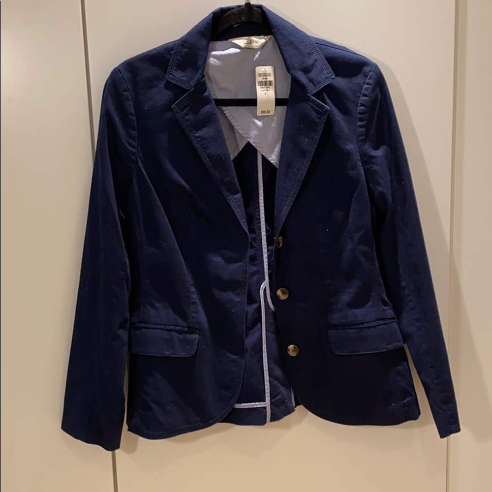 NWT LL Bean Cotton Navy Blazer